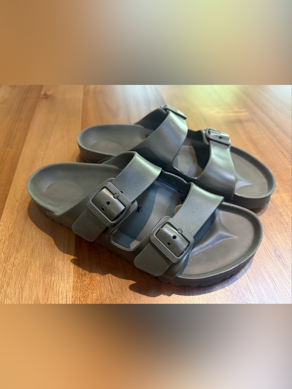Birkenstock Arizona EVA Sandals Men Women Khaki Green Two Strap Slides Size 43